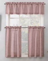 No. 918 ~ 3-Piece Valance &amp; Tiers Curtain Set ~ Red &amp; White Farmhouse Plaid - £29.89 GBP