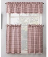 No. 918 ~ 3-Piece Valance &amp; Tiers Curtain Set ~ Red &amp; White Farmhouse Plaid - £29.96 GBP