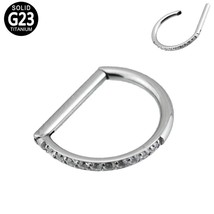 G23 Titanium Body Jewelry 16G 8/10mm Nose ring Half Ring CZ Paved D Shape Segmen - £10.81 GBP
