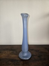 Light Blue Satin Frosted Art Glass Mini Swung 8.5&quot; Footed Bud Vase MCM - $17.82