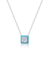 Authentic Crislu Teal Enamel  Square Pendant in Platinum - $83.16
