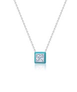 Authentic Crislu Teal Enamel  Square Pendant in Platinum - $115.92 CAD