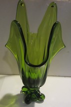 Vintage Green Viking Glass four  Fingers / Handkerchief Vase - £71.01 GBP