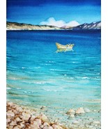 Seascape Boat Art Landscape Watercolor Painting Original Sea Sky Nature ... - £140.73 GBP