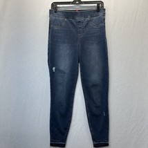 Spanx Jeans Womens Medium Ankle Skinny Blue Pull On Denim Distressed Fray EUC - $33.99