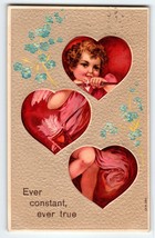 Valentines Day Postcard Cherub Looks Through 3 Hearts Ever Constant Ever True - $27.00