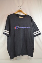 Champion Mens 2XL T-Shirt Grey Striped Shoulders Logo Tee 100% Cotton - £14.92 GBP