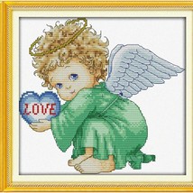 Heavenly Stitches: Angelic Baby Boy Blue Heart Cross Stitch Kit (11CT, 13.3x12.9 - £22.11 GBP