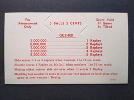 Gusher Pinball Game Original Instruction Replay Value Card NOS 1958 #1 V... - £16.97 GBP