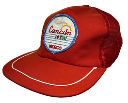 Vintage Cancun Mexico Patch Hat Cap Mesh Back Snapback Red Trucker Hat Klin - £15.49 GBP