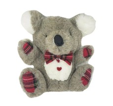 9&quot; VINTAGE GERBER PRECIOUS PLUSH GREY KOALA BEAR RED PLAID STUFFED ANIMA... - $42.75