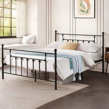 Full size Vintage Style Black Metal Platform Bed Frame with Headboard Footboard - $245.49