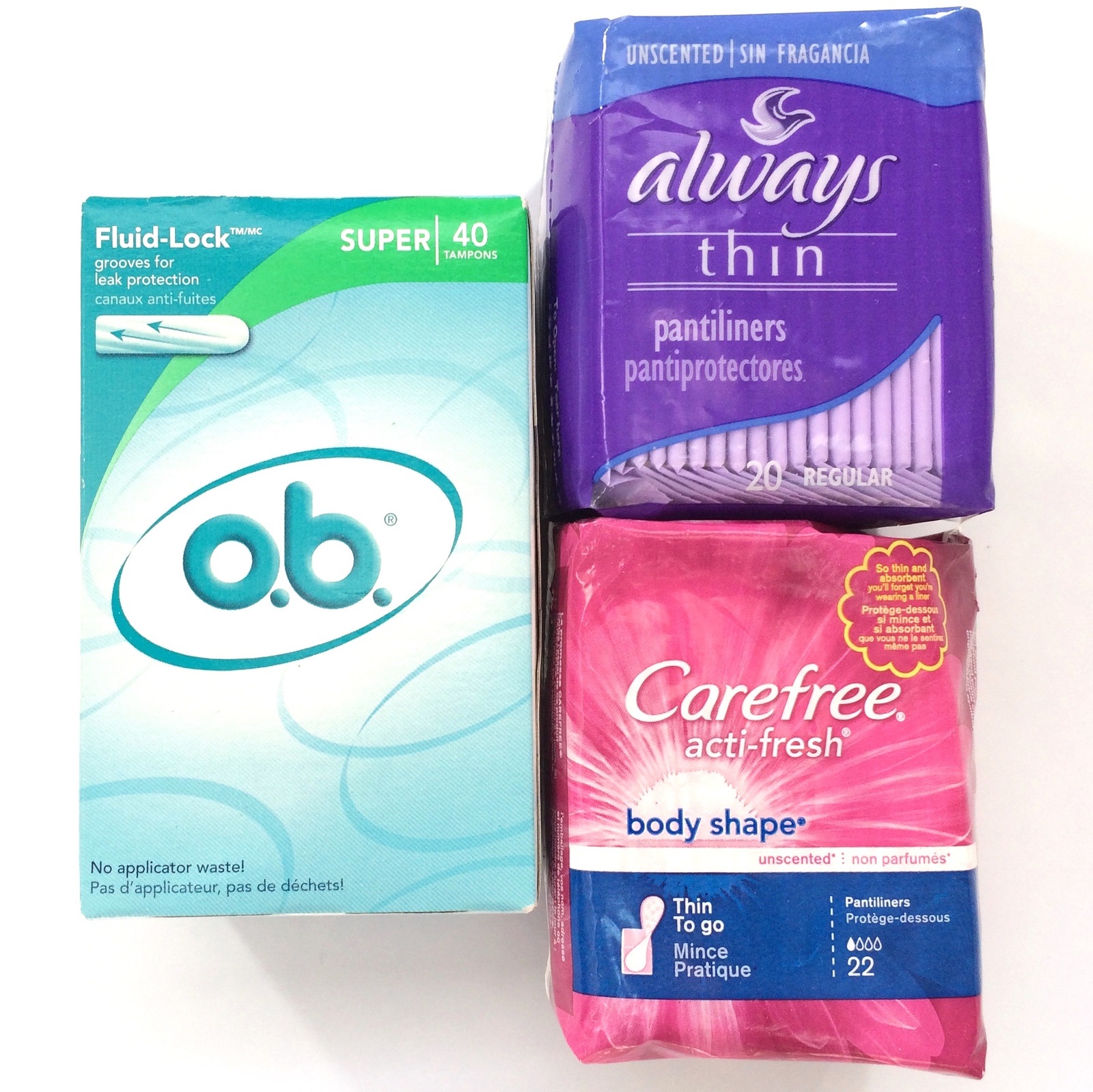 lot of OB Tampons Super 40 count &amp; Carefree Body Shape &amp; Always Thin Pan... - $10.99