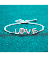 GRA Certified &quot;LOVE&quot; Heart-Shaped Halo 0.5 Carat Moissanite S925 Bracelet - $106.00