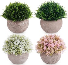 Lemonfilter Artificial Potted Plants, 4Pcs Mini Fake Flower And Grass In Round - £24.85 GBP