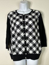 Ann Taylor Womens Size L Blk/Wht Check Button-Up Cardigan Sweater 3/4 Sl... - $14.00