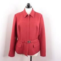 MAG by Magaschoni Women&#39;s 12 Red Wool Silk Blend Knit Belted Jacket - £20.54 GBP