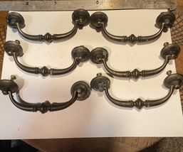 Lot 6 Swing Type Draw Pulls 5” Handles Brass Tone Mount Holes 4.25” Apart - $42.22 CAD