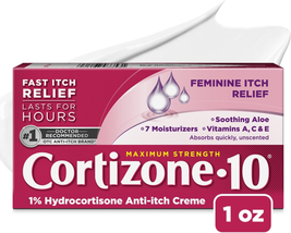Cortizone-10 Maximum Strength Feminine Itch Cream, 1% Hydrocortisone, 1 oz. - £7.15 GBP