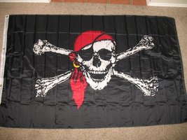 AES 5x8 Jolly Roger Pirate Red Hat Flag Banner (150 Denier) - $39.88