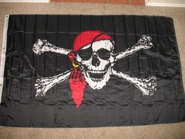 AES 5x8 Jolly Roger Pirate Red Hat Flag Banner (150 Denier) - £29.82 GBP