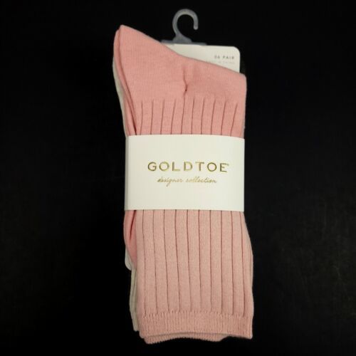 Primary image for GOLD TOE Designer Collection Womens 6 Pack Ribbed Crew Socks Fits Shoe Sizes 6-9