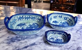 3 Reticulated Double Handle Nesting Baskets Bowls Victoria Ware Ironstone Repro - £30.95 GBP
