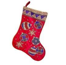 Embellished 21&quot; Christmas Stocking Red Green Blue Sequin Sparkly Ornaments - £19.87 GBP