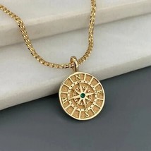 0.50Ct Round Lab-Created Emerald Classic Compass Pendant 14k Yellow Gold Plated - £133.59 GBP