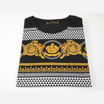Men LAVERITA European Fashion Crew Shirt Rhine Stones Crown Floral 12087 Black image 4