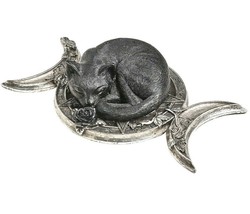 Alchemy Gothic Triple Moon Sleeping Black Cat Ornament Wiccan Kitty Crescent V90 - £27.13 GBP