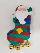 Santa In Stocking Jingle Bells Fridge Magnet 4&quot;  Holiday Christmas Vintage Avon - £4.78 GBP