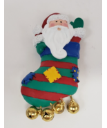 Santa In Stocking Jingle Bells Fridge Magnet 4&quot;  Holiday Christmas Vinta... - £4.73 GBP