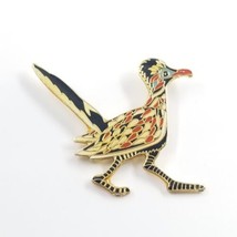 Greater Roadrunner Bird Enamel Lapel Pin Animal Jewelry Black Blue Red White VTG - $12.99