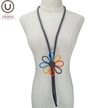 UKEBAY New Multicolor Flower Pendant Necklaces Women Long Statement Necklace Big - £13.10 GBP