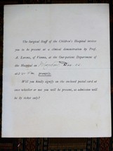 1902 Invitation to Adolph Lorenz clinical demonstration Boston medical ephemera - £9.49 GBP