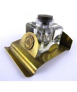 Antique 2&quot; Square 3 Pc. Crystal Inkwell Weinberg Witt NY, Brass Base Woo... - £33.91 GBP