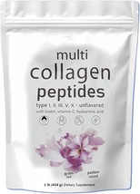 Multi Collagen Peptides Powder 1 lb Hydrolyzed Protein Peptide Type I,II... - $34.21 CAD