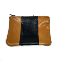 Coin Change Holder Vintage Men&#39;s Small Leather Zipper Pouch Light &amp; Dark... - £10.01 GBP