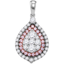 14k White Gold Womens Round Pink Diamond Teardrop Frame Cluster Pendant ... - £1,257.49 GBP