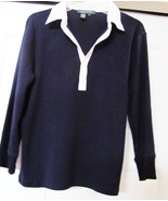 RALPH LAUREN Knit Shirt Top LRL LOGO 3/4 Sleeve Navy w White Collar Wome... - £17.10 GBP