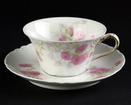 Haviland Limoges Schleiger 676E Pink Gray Chrysanthemum Flared Cup &amp; Sau... - £35.39 GBP