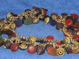 Glass Bead necklace 32&quot; unmarked hand linked metal chain molded beads fruit - $461.15 MXN