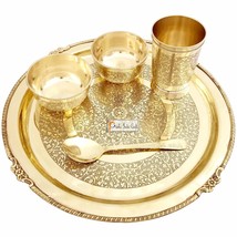 Prisha India Craft Embossed Design Pure Brass Dinner Thali Set, Dinnerware &amp; Ser - £70.50 GBP