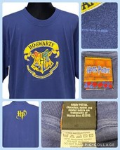 Vintage Y2K Harry Potter Hogwarts Crest Navy Blue T-Shirt Size Large - £21.52 GBP