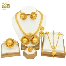 ANIID Ethiopian Gold Plated 6PCS Jewelry Sets With Red Crystal Zircon Stone Indi - £43.00 GBP