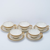 Rosenthal Ivory Duchess China Gold Silver Rimmed Cups and Saucers Set of 5 - £47.45 GBP