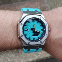 New Tiffany Blue Casio G-Shock GA2100 in Steel Case AP Casioak SILVER case&amp;strap - £186.58 GBP