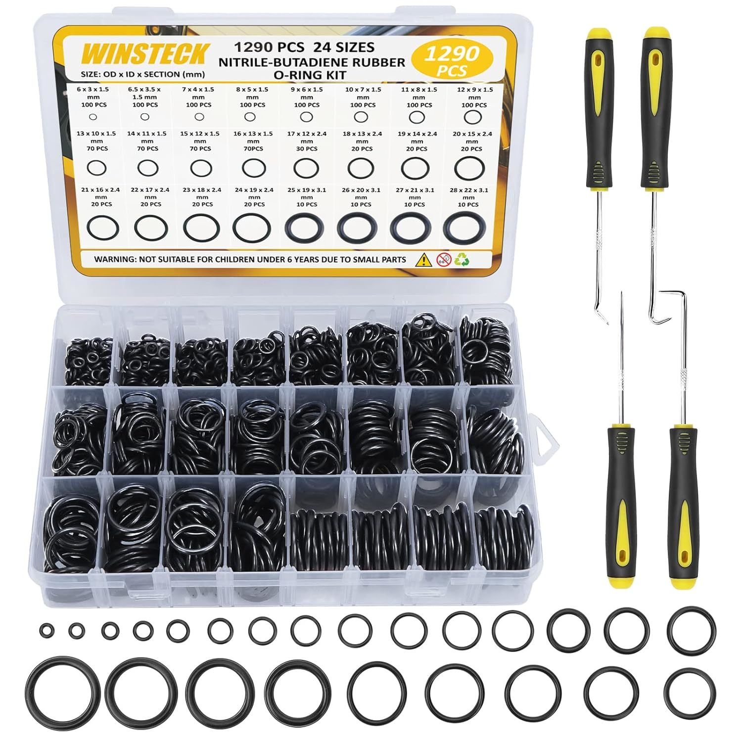 Primary image for 1290 PCS  Rubber 24 Size Universal Rubber  O Ring Assortment Kit, with Pick & Ho