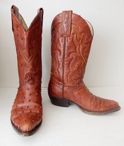 D&#39;Jesus Western Boots Ostrich Look Leather Cowboy Brown Made in Mexico M... - $68.95